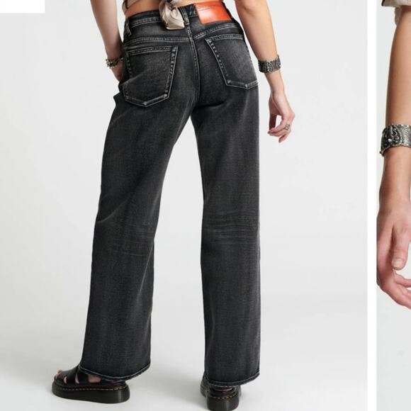 One Teaspoon Cut Out Jackson Wide Leg Denim Jeans - Faded Black Size 30 NWT - Picture 3 of 12